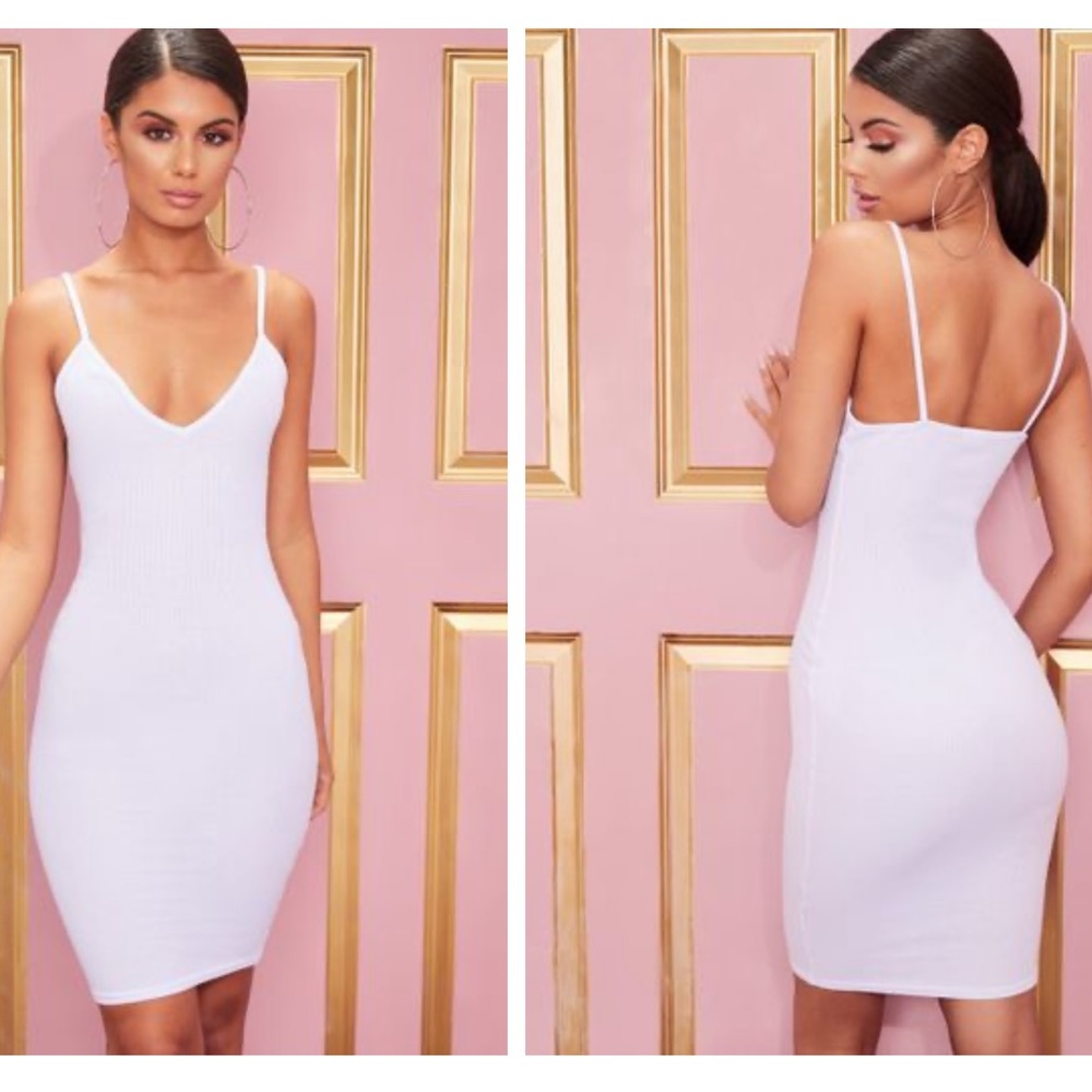PrettyLittleThing White Ribbed Bodycon Dress